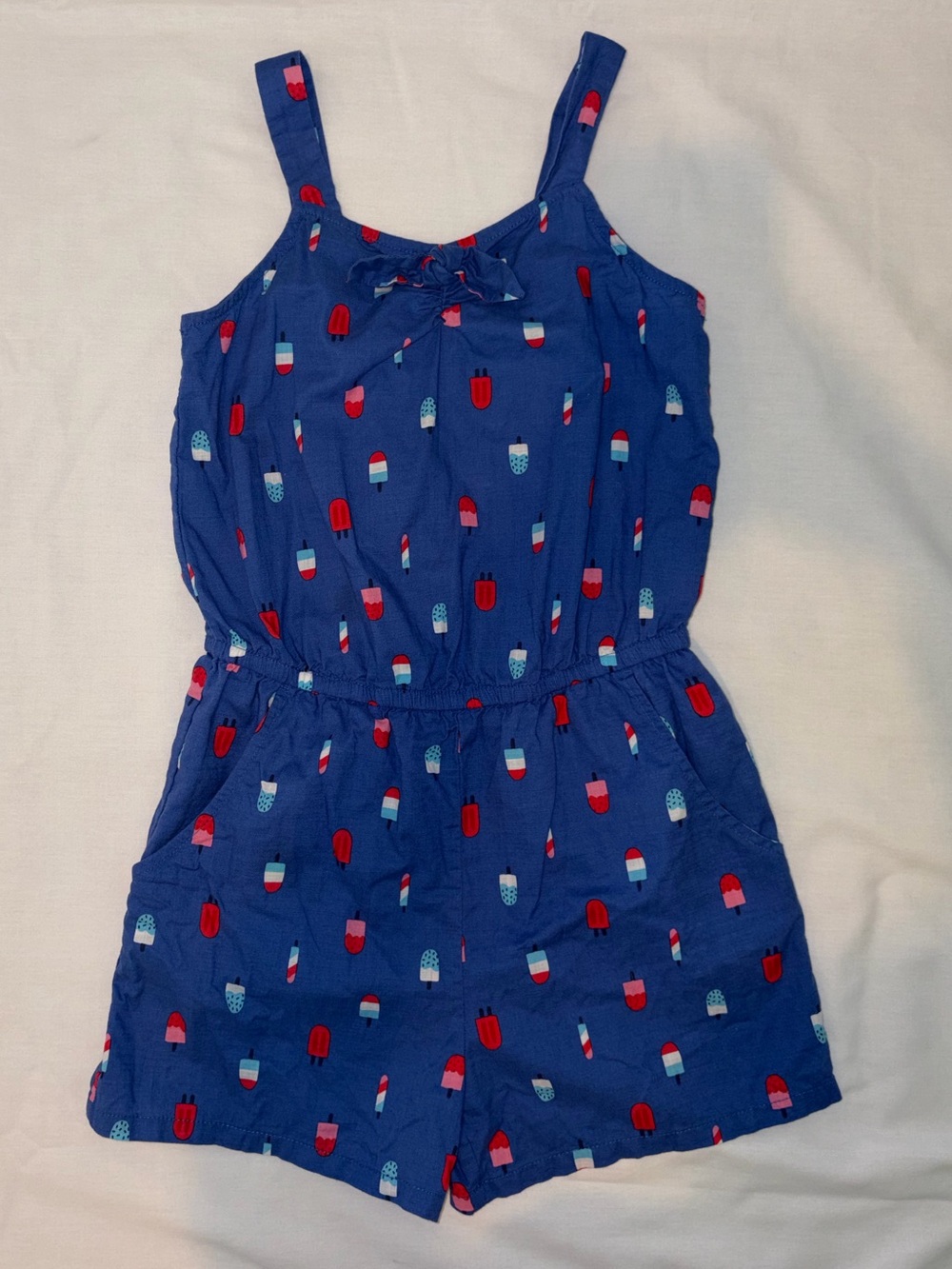Cat & Jack Blue Romper with Red and Light Blue Popsicle Motif